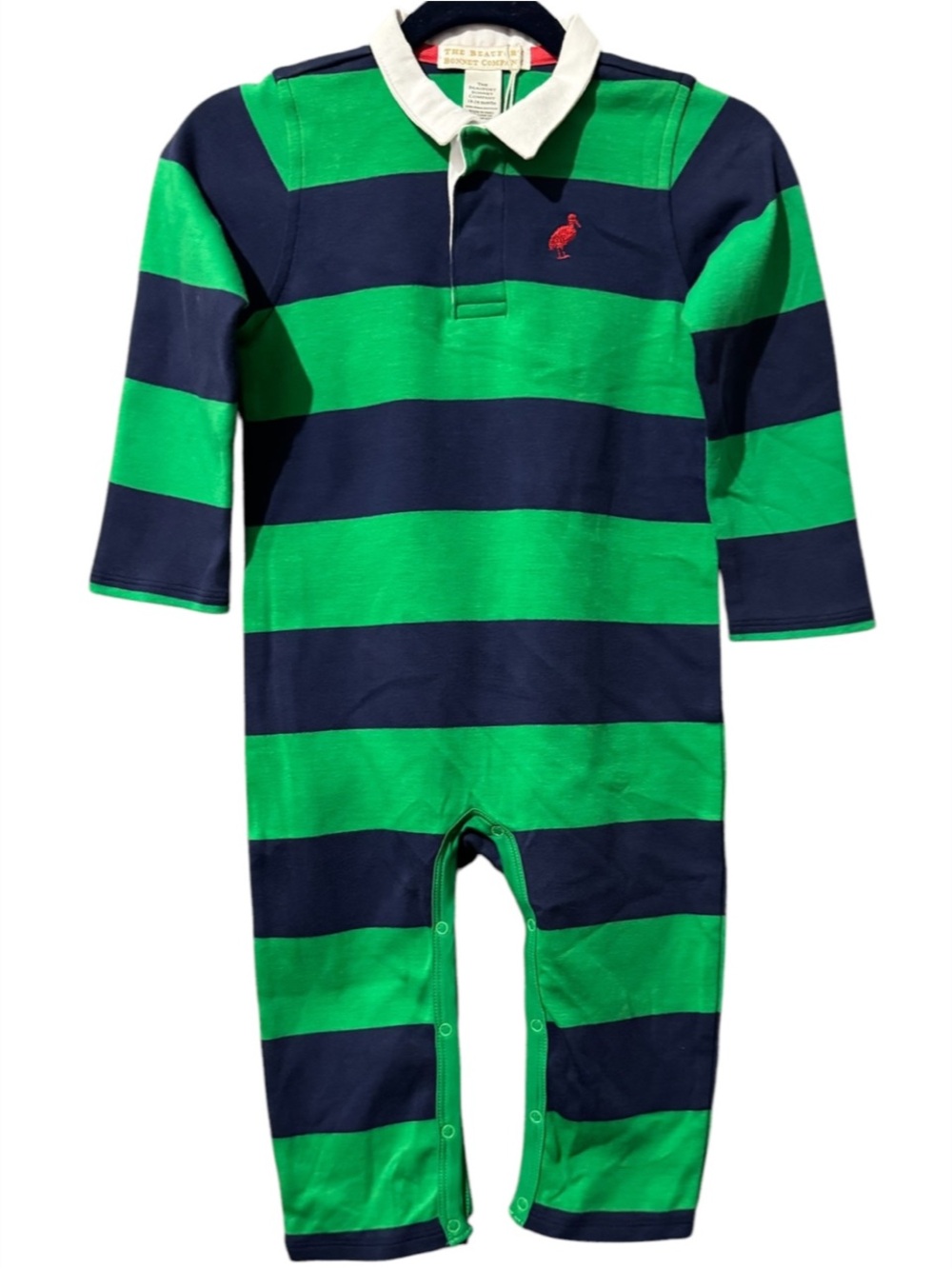 Beaufort Bonnet Sir Properâs Rugby Romper Green Blue Stripes 18M NWT